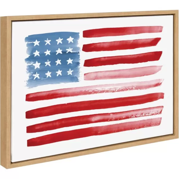 Kate and Laurel Sylvie Flag Alone Framed Canvas Wall Art by Sara Berrenson 18x24 Natural Fourth of July American Flag Decor for WallNatural