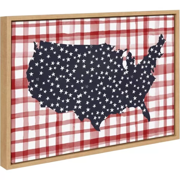 Kate and Laurel Sylvie Gingham USA Framed Canvas Wall Art by Sara Berrenson 23x33 Natural USA Map Art Decor for WallNatural