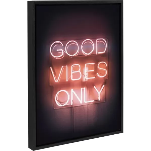 Kate and Laurel Sylvie Good Vibes Only Neon Sign Framed Canvas Wall Art by The Creative Bunch Studio 18x24 Black Neon Sign Art for Wall