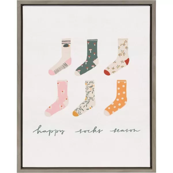 Kate and Laurel Sylvie Happy Sock Season Framed Canvas Wall Art by Maja Tomljanovic 18x24 Gray Holiday Inspired Decorative Home Decor