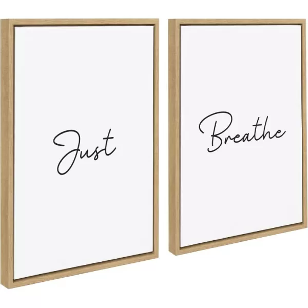 Kate and Laurel Sylvie Just Breath Black and White Framed Canvas Wall Art by The Creative Bunch Studio 2 Piece 18x24 Natural Minimalist Calming Art MultiPiece SetNatural