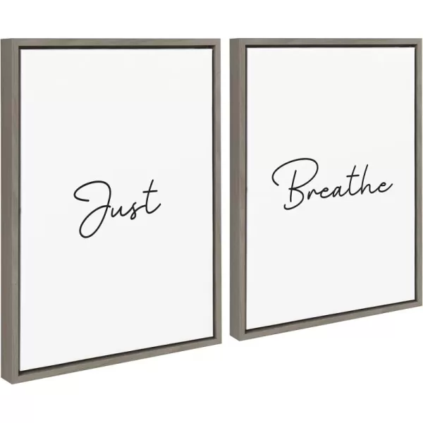 Kate and Laurel Sylvie Just Breath Black and White Framed Canvas Wall Art by The Creative Bunch Studio 2 Piece 18x24 Natural Minimalist Calming Art MultiPiece SetGray