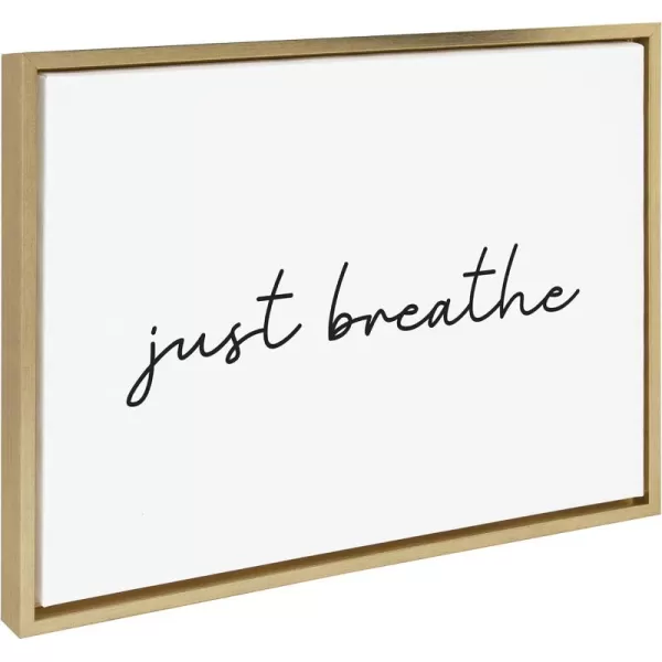 Kate and Laurel Sylvie Just Breathe Horizontal Black and White Framed Canvas Wall Art by The Creative Bunch Studio 18x24 Gray Calming Minimalist Mindfulness Art Motivational Wall DcorGold