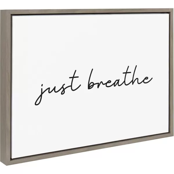 Kate and Laurel Sylvie Just Breathe Horizontal Black and White Framed Canvas Wall Art by The Creative Bunch Studio 18x24 Gray Calming Minimalist Mindfulness Art Motivational Wall DcorGray