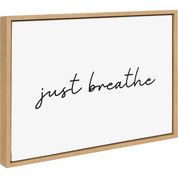 Kate and Laurel Sylvie Just Breathe Horizontal Black and White Framed Canvas Wall Art by The Creative Bunch Studio 18x24 Gray Calming Minimalist Mindfulness Art Motivational Wall DcorNatural