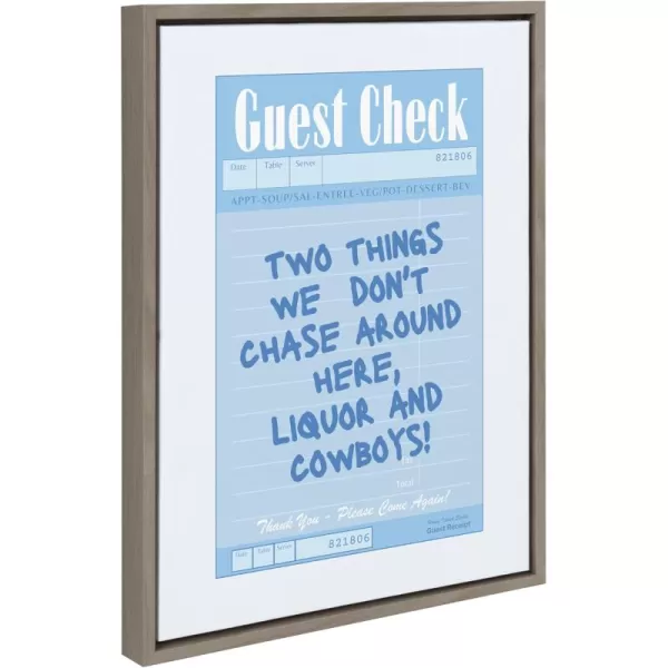 Kate and Laurel Sylvie Liquor and Cowboys Framed Canvas Wall Art by Honey Island Studio 18x24 Gray Cute Guest Check Art for Wall