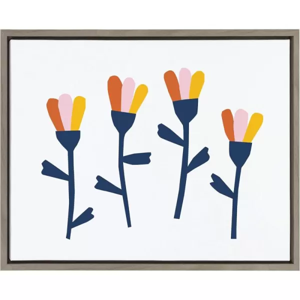 Kate and Laurel Sylvie Little Bloom Framed Canvas Wall Art by Myriam Van Neste 18x24 Gray Colorful Floral Art for Wall