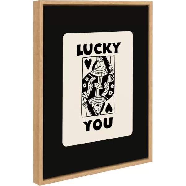 Kate and Laurel Sylvie Lucky You Framed Canvas Wall Art by Honey Island Studio 18x24 Natural Cute Casino Deck of Cards Art for WallNatural