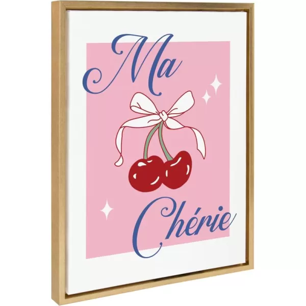 Kate and Laurel Sylvie Ma Cherie Framed Canvas Wall Art by Alli Standefer 18x24 Bright Gold Cute Colorful Cherry Art for Wall