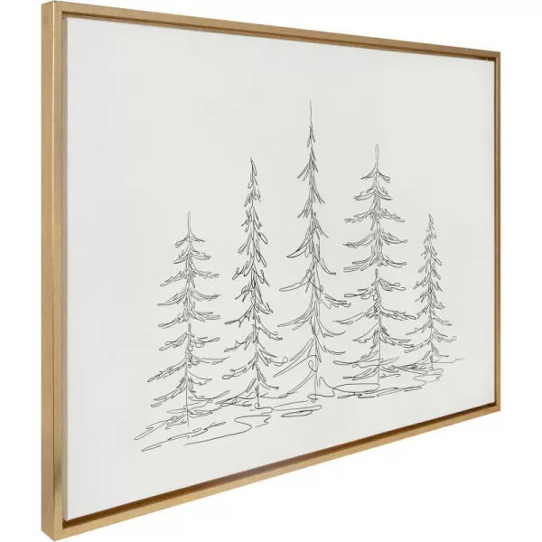 Kate and Laurel Sylvie Minimalist Evergreen Trees Sketch BW Framed Canvas Wall Art by The Creative Bunch Studio 18x40 Gray Minimal Christmas Tree Art for WallGold