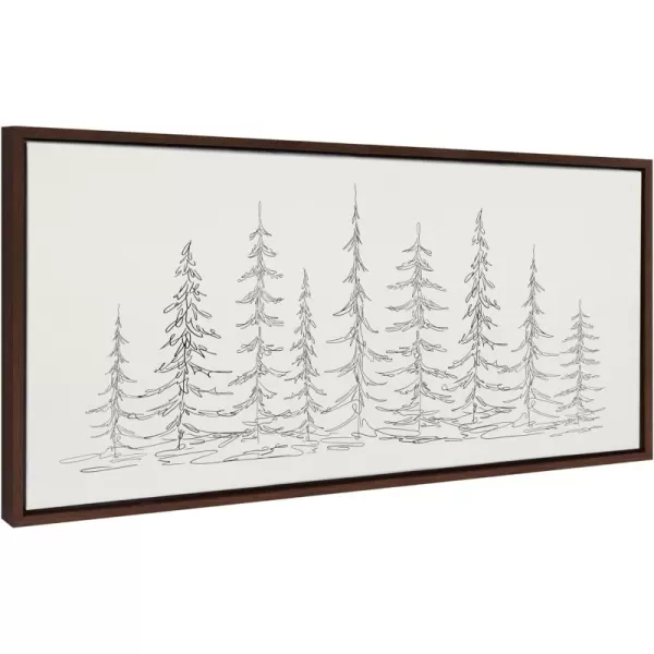 Kate and Laurel Sylvie Minimalist Evergreen Trees Sketch BW Framed Canvas Wall Art by The Creative Bunch Studio 18x40 Gray Minimal Christmas Tree Art for WallBrown