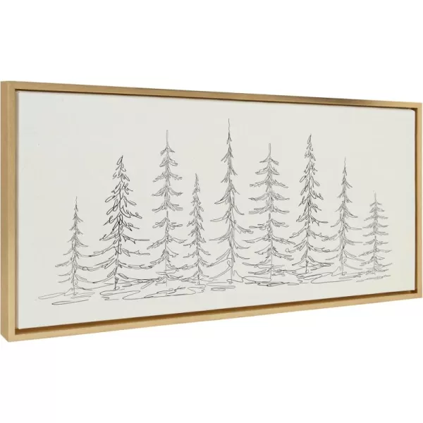 Kate and Laurel Sylvie Minimalist Evergreen Trees Sketch BW Framed Canvas Wall Art by The Creative Bunch Studio 18x40 Gray Minimal Christmas Tree Art for WallBright Gold