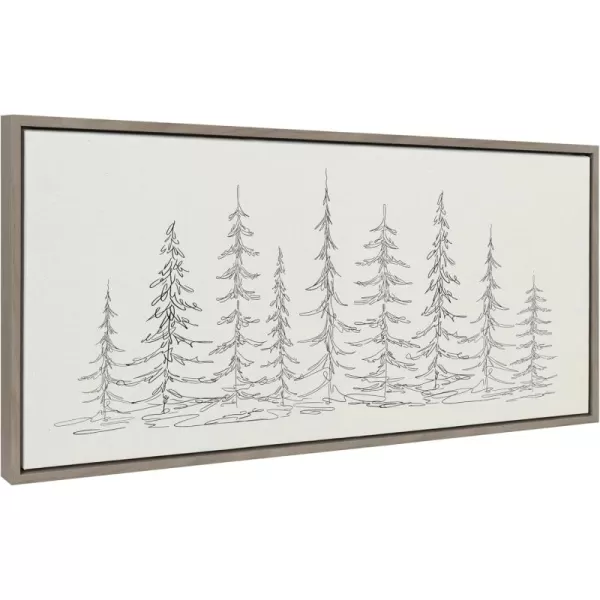 Kate and Laurel Sylvie Minimalist Evergreen Trees Sketch BW Framed Canvas Wall Art by The Creative Bunch Studio 18x40 Gray Minimal Christmas Tree Art for WallGray