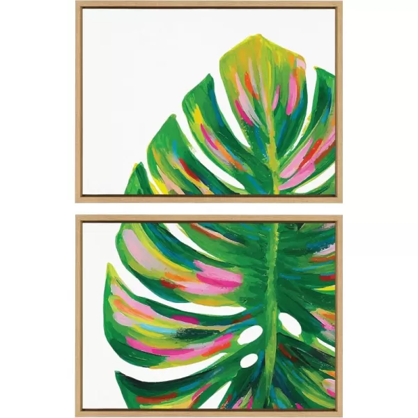 Kate and Laurel Sylvie Monstera 1 and 2 Framed Canvas Wall Art Set by Jessi Raulet of Ettavee 2 Piece 18x24 Natural Colorful Plant Leaf Art for Wall
