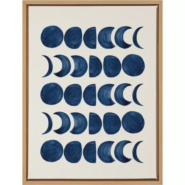 Kate and Laurel Sylvie Moon Phases Framed Linen Textured Canvas Wall Art Teju Reval of SnazzyHues 18x24 Natural Beautiful Astronomy Wall DecorNatural