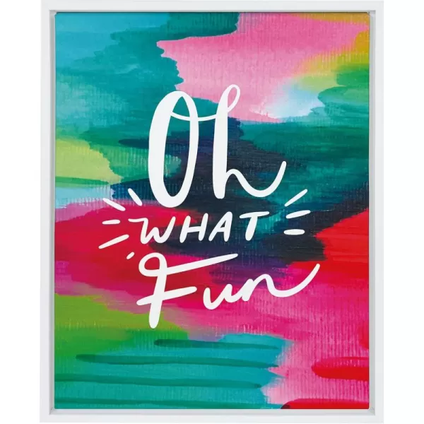 Kate and Laurel Sylvie Oh What Fun Framed Canvas Wall Art by Jessi Raulet of EttaVee 18x24 White Holiday Inspired Colorful Art
