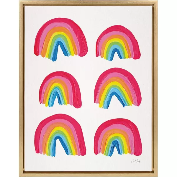 Kate and Laurel Sylvie Rainbow Collection Framed Canvas Wall Art by Cat Coquillette 18x24 Gold Colorful Wall Decor