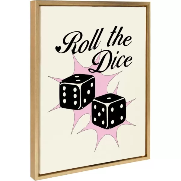 Kate and Laurel Sylvie Roll The Dice Pink Framed Canvas Wall Art by Alli Standefer 18x24 Bright Gold Cute Casino Dice Art for Wall