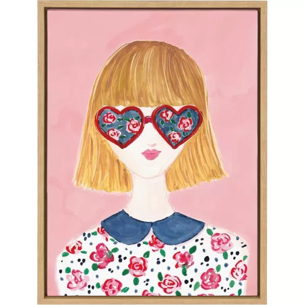 Kate and Laurel Sylvie Rose Glasses Framed Canvas Wall Art by Sara Berrenson 18x24 Natural Motivational Art for Wall
