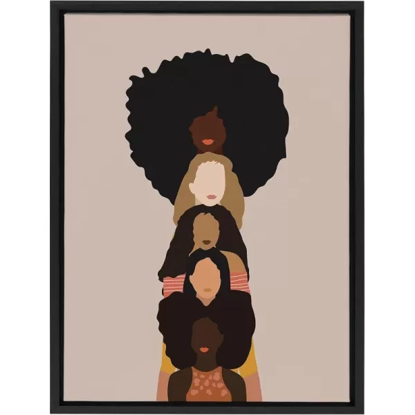 Kate and Laurel Sylvie Sisters Framed Canvas Wall Art by Oris Eddu 18x24 Natural Decorative Neutral Abstract Feminine Art for WallBlack