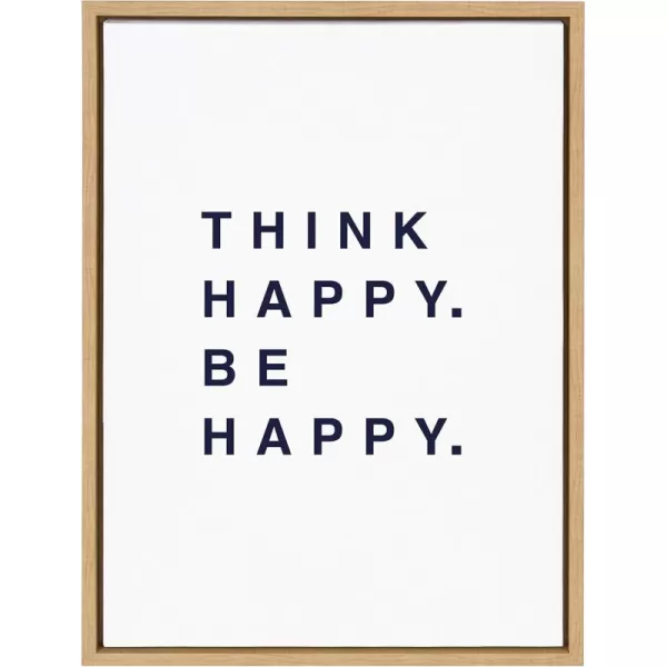 Kate and Laurel Sylvie Think Happy Be Happy Blue Framed Canvas Wall Art by Maggie Price 18x24 Natural Motivational Art for Home or Office