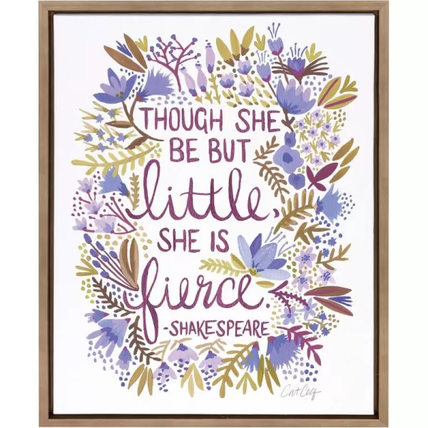 Kate and Laurel Sylvie Though She Be But Little She is Fierce Quote Word Art with Florals Framed Canvas Wall Art by Cat Coquillette 18x24 Gold