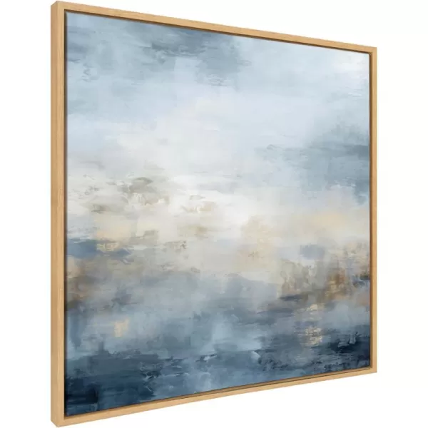 Kate and Laurel Sylvie Tonal Abstract Oceanic Nautical Serenity Blue Framed Canvas Wall Art by The Creative Bunch Studio 30x30 Natural Modern Abstract Landscape Art for Wall