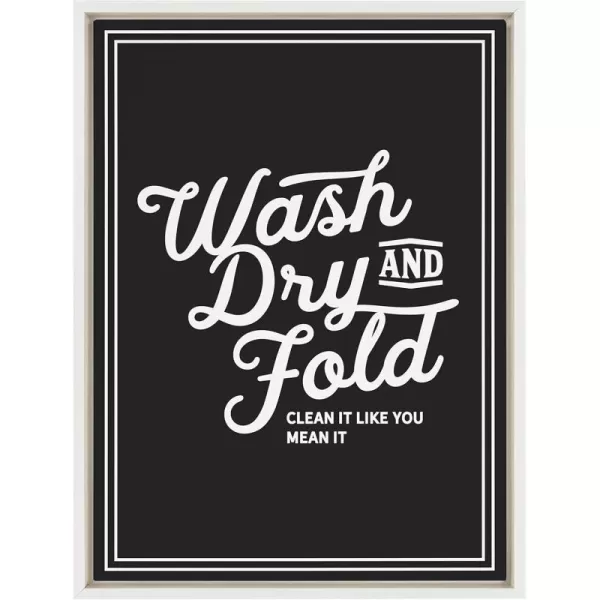 Kate and Laurel Sylvie Wash Dry and Fold Framed Canvas Wall Art by Maggie Price of Hunt and Gather Goods 18x24 White Retro Laundry Sign for Wall
