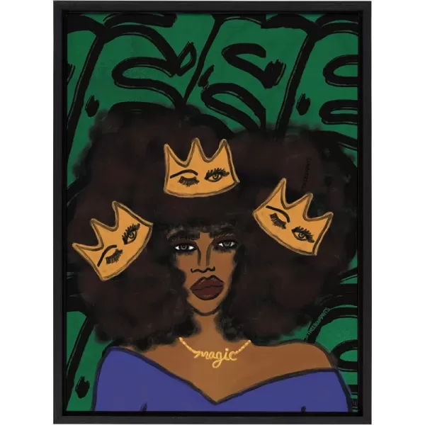 Kate and Laurel Sylvie Wear Your Crown Framed Canvas Wall Art by Kendra Dandy of Bouffants and Broken Hearts 18x24 Gold Powerful Portrait Art for WallBlack