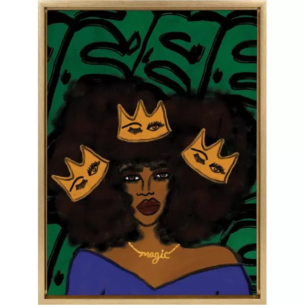 Kate and Laurel Sylvie Wear Your Crown Framed Canvas Wall Art by Kendra Dandy of Bouffants and Broken Hearts 18x24 Gold Powerful Portrait Art for WallGold