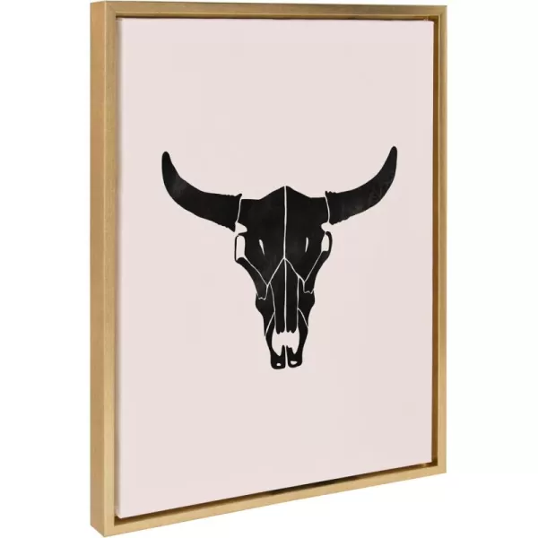 Kate and Laurel Sylvie Western Skull Framed Canvas Wall Art by Honey Island Studio 18x24 Bright Gold Western Cowboy Art for Wall
