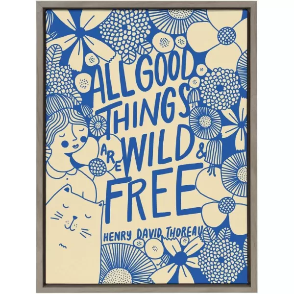 Kate and Laurel Sylvie Wild and Free Framed Canvas Wall Art by Keely Reyes 18x24 Gray Inspirational Art for Wall