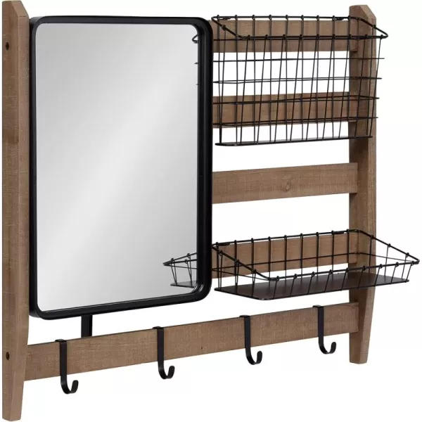 Kate and Laurel Tanner Wall Organizer with Mirror and Hooks 28 x 8 x 24 Rustic Brown and Black Farmhouse Wall Organization Home Office Station with Baskets for Modular StorageRustic BrownBlack