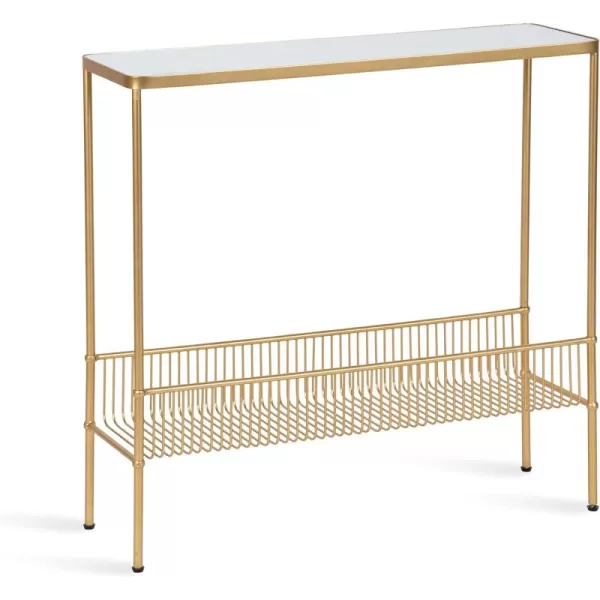 Kate and Laurel Trubey Narrow Elegant Console Table 30 x 30 x 10 Modern Glam Slim Entryway Table with Bottom Wire Storage Rack and Mirrored Tabletop