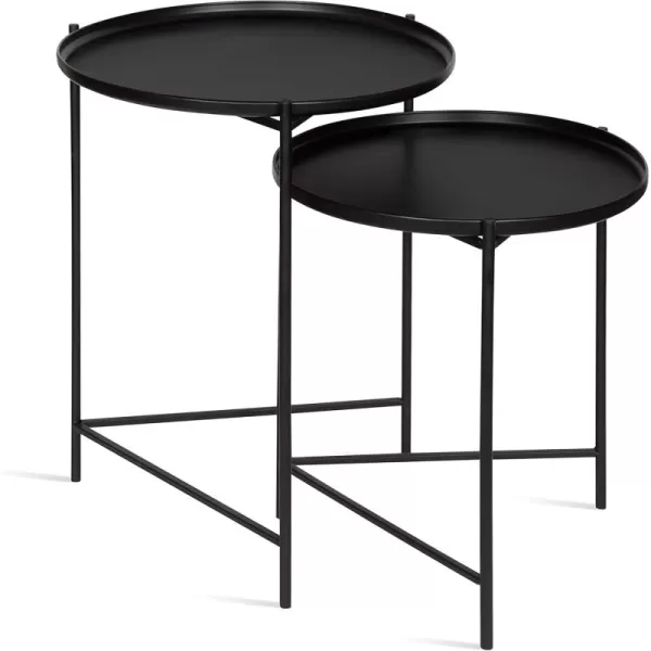 Kate and Laurel Ulani Modern Nesting Side Table Set of 2 Black and Gold Sophisticated Glam End Tables for Storage and DisplayBlack