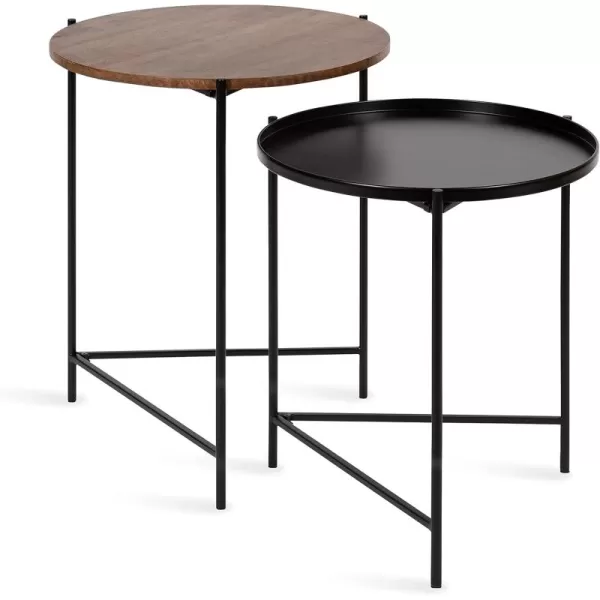Kate and Laurel Ulani Modern Nesting Side Table Set of 2 Black and Gold Sophisticated Glam End Tables for Storage and DisplayBrownBlack