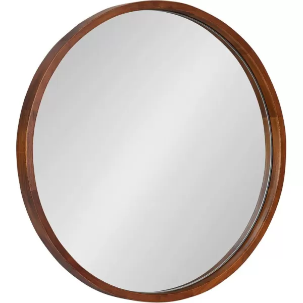 Kate and Laurel Valenti Farmhouse Round Wall Mirror 28 Inch Diameter Gray Decorative Circle MirrorWalnut Brown