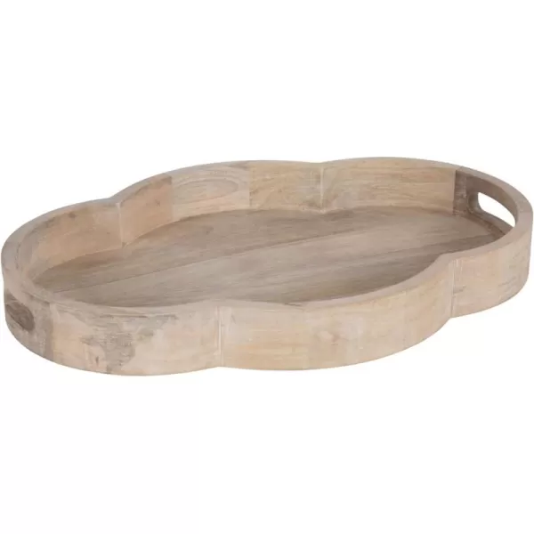 Kate and Laurel Winstead Decorative Rounded Oval Wood Tray 20 x 14 x 3 Light Natural Wood Scalloped Serving Tray with Handles as Tray for Ottoman Coffee Table