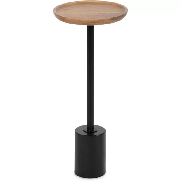 Kate and Laurel Xyler Transitional Round Wood and Metal Drink Table for Use as Plant Pedestal Stand or Living Room Accent 10x10x24 GoldBlackNaturalBlack