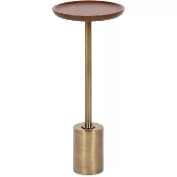 Kate and Laurel Xyler Transitional Round Wood and Metal Drink Table for Use as Plant Pedestal Stand or Living Room Accent 10x10x24 GoldBlackWalnut BrownGold