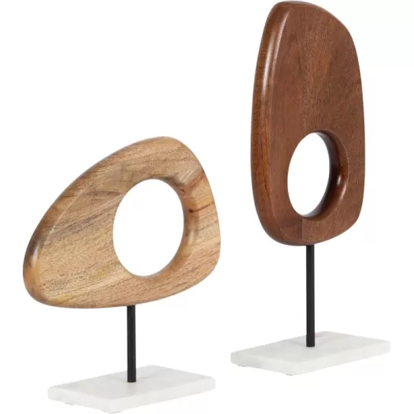 Kate and Laurel Yoakes Modern Geometric Sculptures for Living Room Shelf Decor 2 Piece Natural and Black