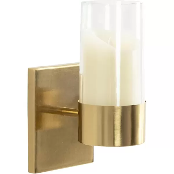 Kate and Laurel Zabler Modern Metal Wall Sconce 5 x 6 x 10 Gold Round Candle Holder with Removable Glass Cylinder for Flameless Candle Display in Bedroom or Bathroom