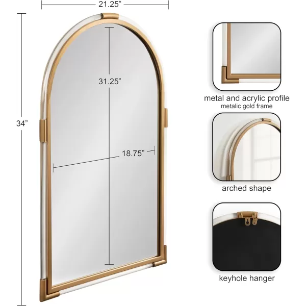 Kate and Laurel Arceo Modern Glam Acrylic Arch Mirror 22 x 34 Gold Arched Mirror Decor with Metal Detailing for Use as Bathroom Vanity Mirror Above SinkGold