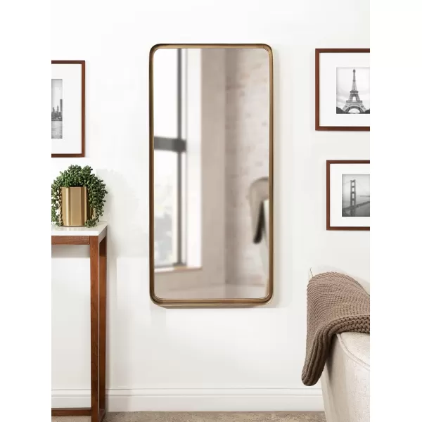 Kate and Laurel Armenta Modern Soft Rectangle Metal Framed Mirror 20 x 42 Gold Functional Antique Inspired Wall Mirror Accent for Wall DecorGold