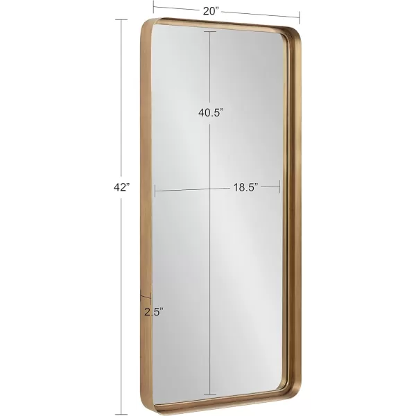 Kate and Laurel Armenta Modern Soft Rectangle Metal Framed Mirror 20 x 42 Gold Functional Antique Inspired Wall Mirror Accent for Wall DecorGold