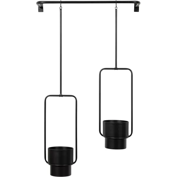 Kate and Laurel Ascher Modern 2Pot Pendant Hanging Planter 24 x 8 x 39 Black Decorative Wall Hanging Plant Pots for Faux or Authentic Succulents and GreeneryBlack