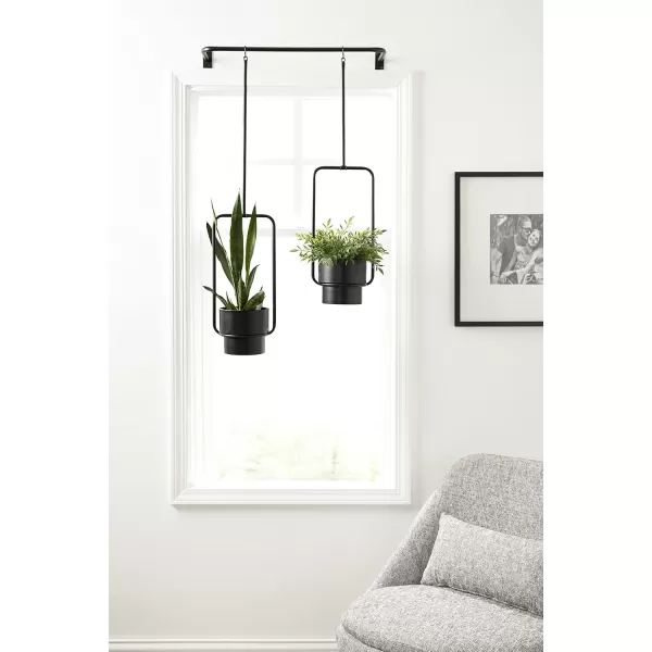 Kate and Laurel Ascher Modern 2Pot Pendant Hanging Planter 24 x 8 x 39 Black Decorative Wall Hanging Plant Pots for Faux or Authentic Succulents and GreeneryBlack