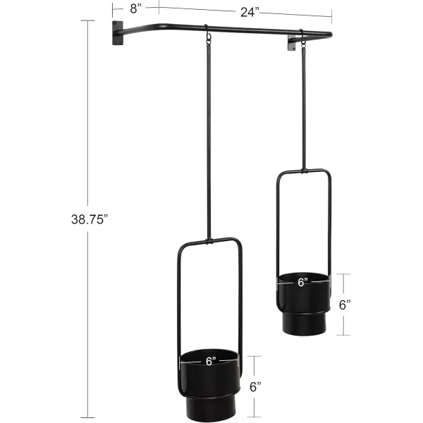 Kate and Laurel Ascher Modern 2Pot Pendant Hanging Planter 24 x 8 x 39 Black Decorative Wall Hanging Plant Pots for Faux or Authentic Succulents and GreeneryBlack