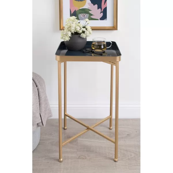 Kate and Laurel Celia Modern Side Table 18 x 12 x 26 Black Foldable Rectangular End Table for Storage and DisplayNavy BlueGold