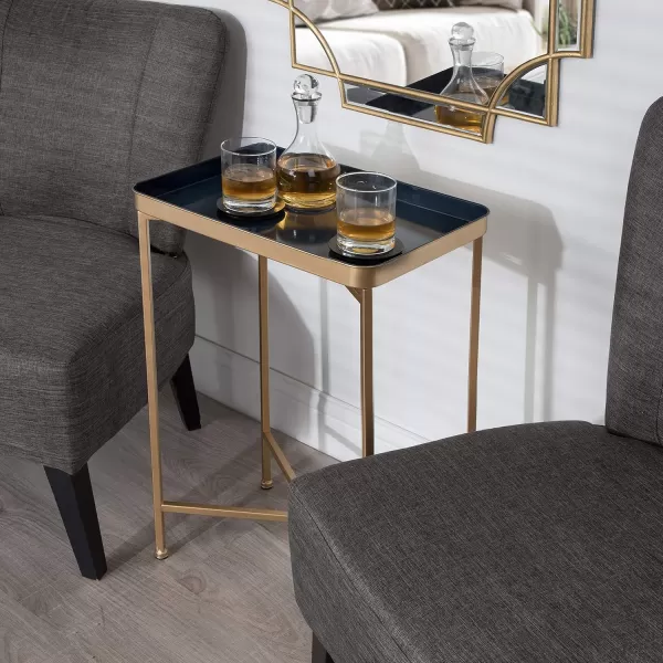 Kate and Laurel Celia Modern Side Table 18 x 12 x 26 Black Foldable Rectangular End Table for Storage and DisplayNavy BlueGold